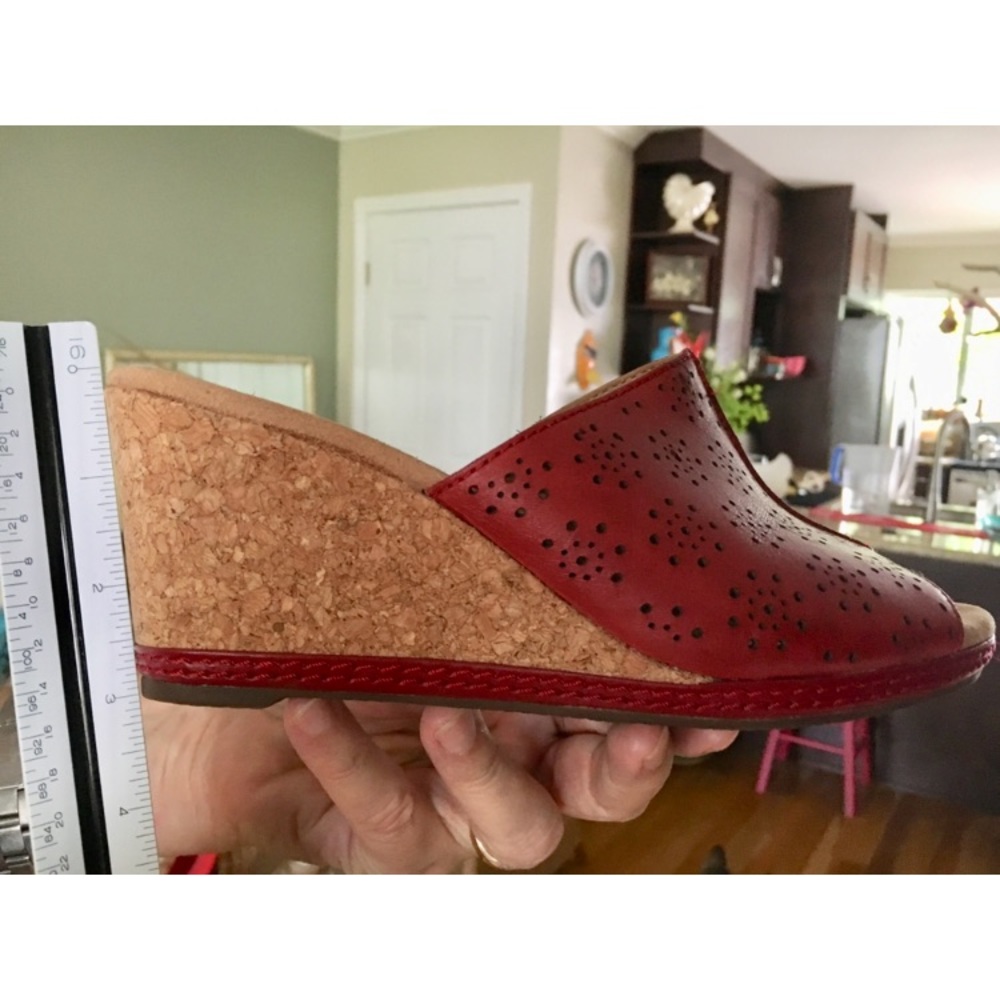 Clarks Leather Red Wedge Sandal